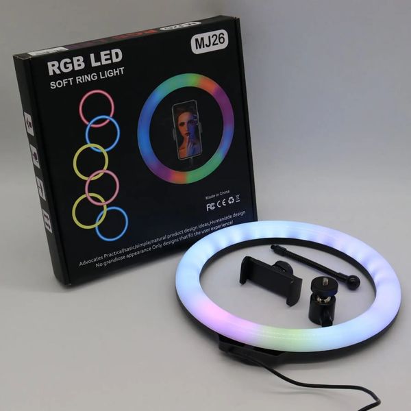 Кольцевая RGB лампа 26 см, MJ26 Soft Ring Light, Светодиодная лампа для селфи 62902 фото