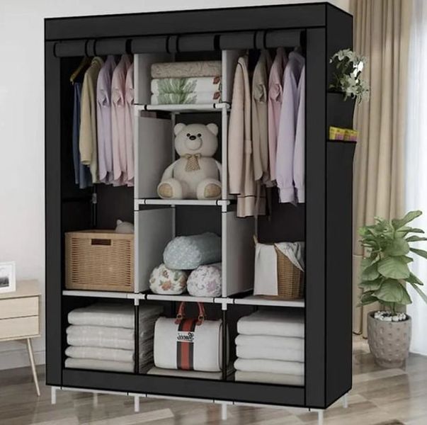 Каркасна складна тканинна шафа органайзер на 3 секції Yima Storage Wardrobe 175х130х45 см, Чорний 56703 фото