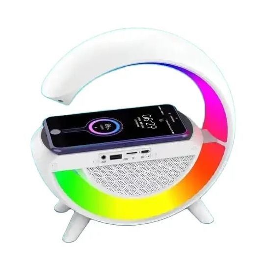 Нічник-світильник RGB з бездротовою зарядкою, Bluetooth колонкою та радіо, Білий 41984 фото