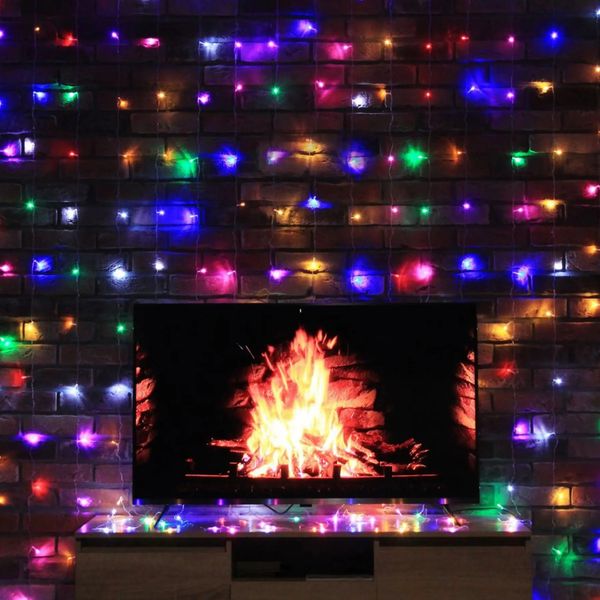 Гирлянда Водопад от сети 3х1,5 м 320 LED, Светодиодная гирлянда штора на окно Mimo RGB 56748 фото